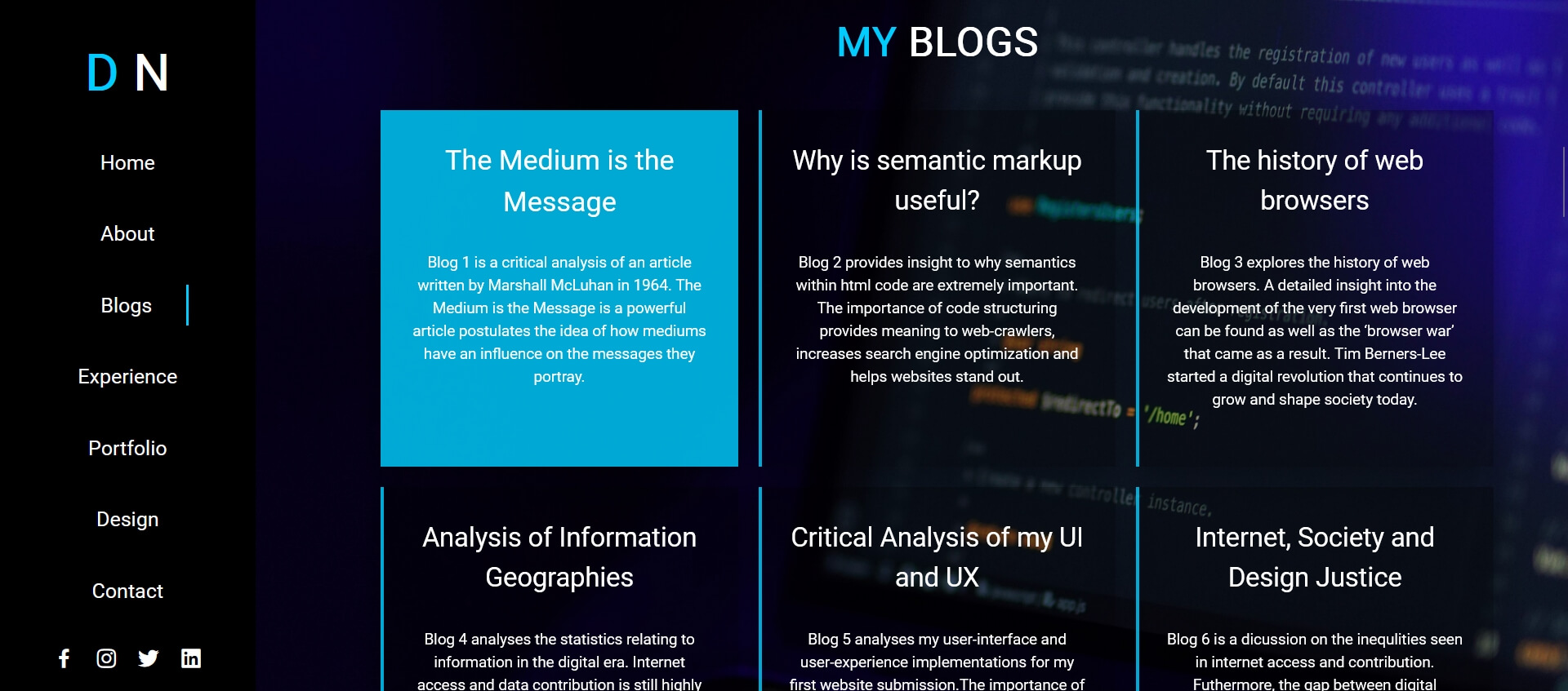 Wireframe for blog section